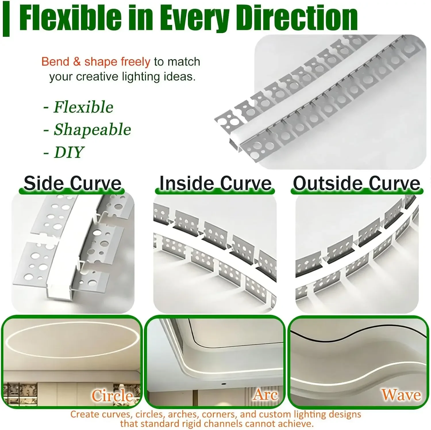 4 6 8 10 Pack 3.3ft/ 1m Led Recessed Aluminum Profiles, Led in Tile Channel with Inside Width 10 12 16 Mm, Spackle in Fully Bend