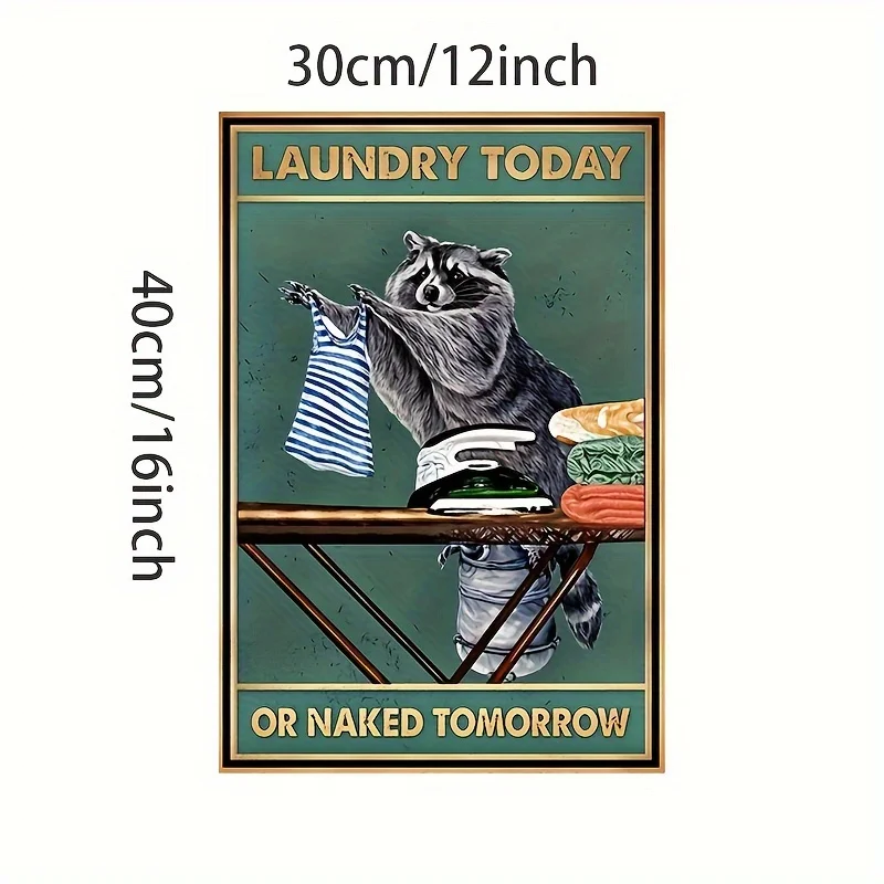 1pc Unframed Painting Interesting Raccoon Washing Clothes Today or Naked Tomorrow Laundry Room Bathroom Art Canvas Painting,