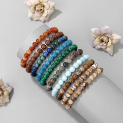 6MM Natural Stone Beads Bracelet Multicolor Agates Turquoises Quartz Crystal Bracelets for Women Men Yoga Meditation Jewelry