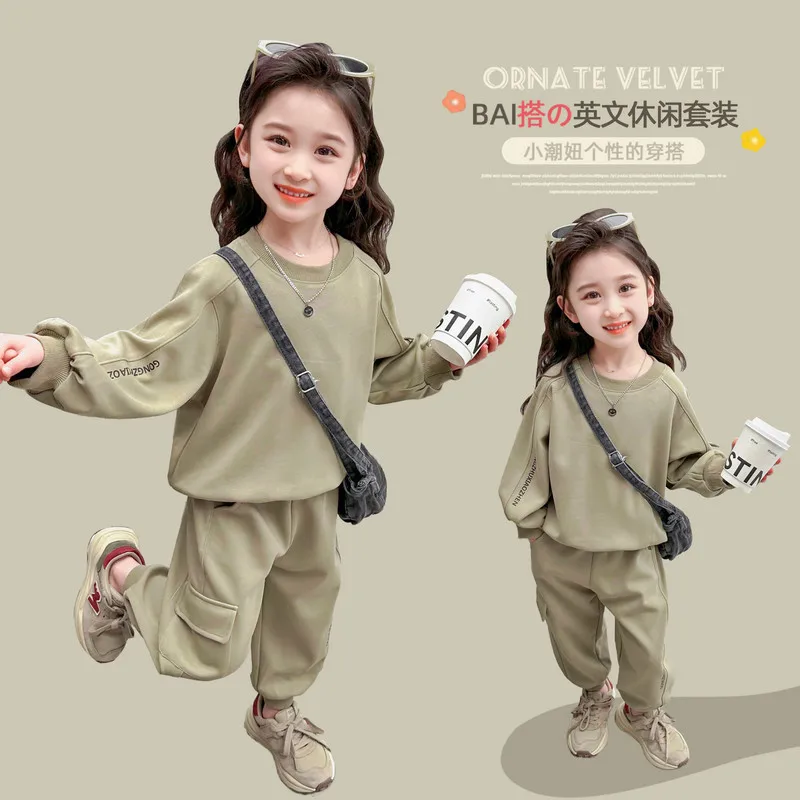 

Korean Child 4-12Years Kids Junior Girl Plus Childrn Velvet Tracksuit Thicken Sweatshirt+sports Pants Jogging Sets Autumn Winter