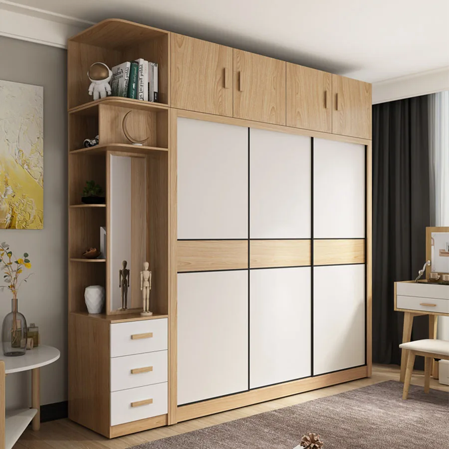 

Wood Sliding Wardrobes Doors Elegant European Design Space Saver Shelves Partition Closet Ideas Rangement Bedroom Furniture