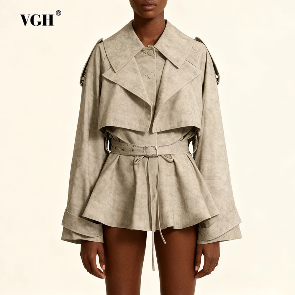 

VGH Tie Dye Свободные комплекты из двух предметов для женщин Топ с длинными рукавами с лацканами и высокой талией Складки Юбка Осенний темпераментный комплект Женская мода