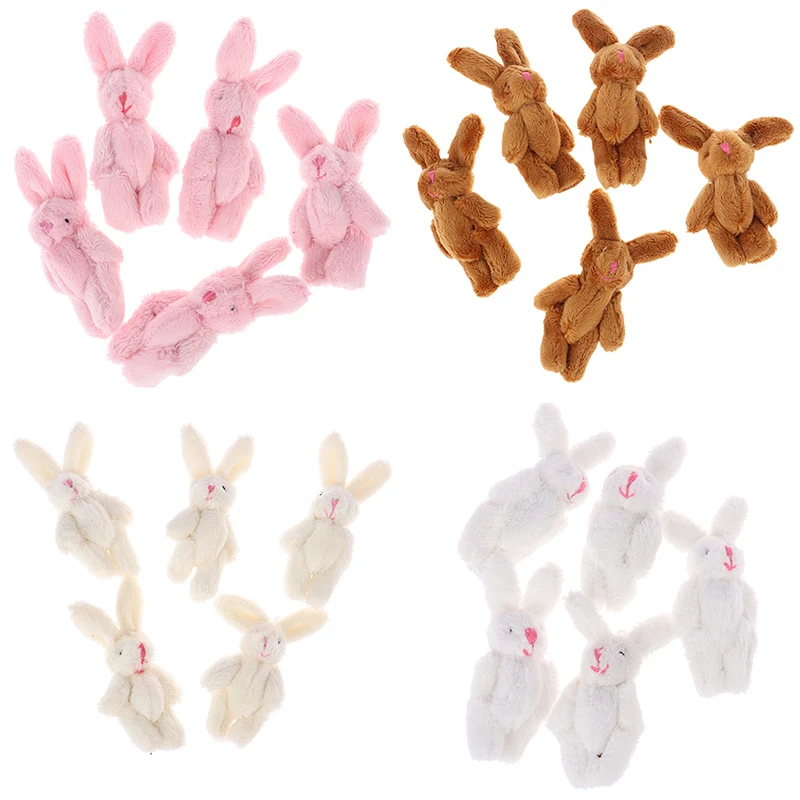 

5Pcs 6cm Mini Joint Rabbit Pendant Plush Bunny For Key Chain Bouquet Toy Doll