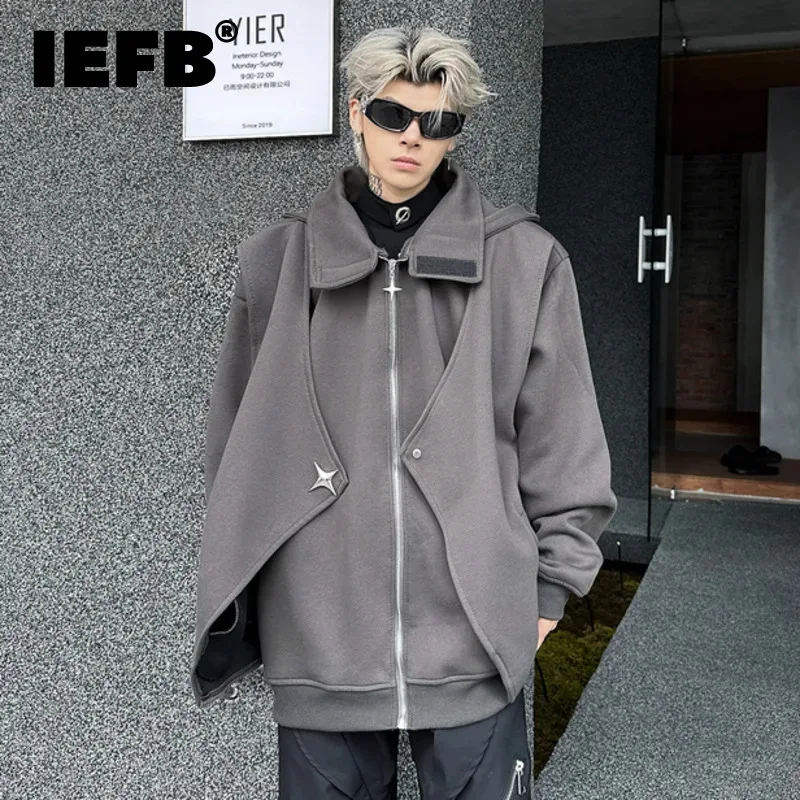 IEFB Niche Design Fake Two Pieces Hooded Zipper Hoodie Cardigan Sweatshirt Autumn Loose Fit Oversize Top Fashion New 12C1458