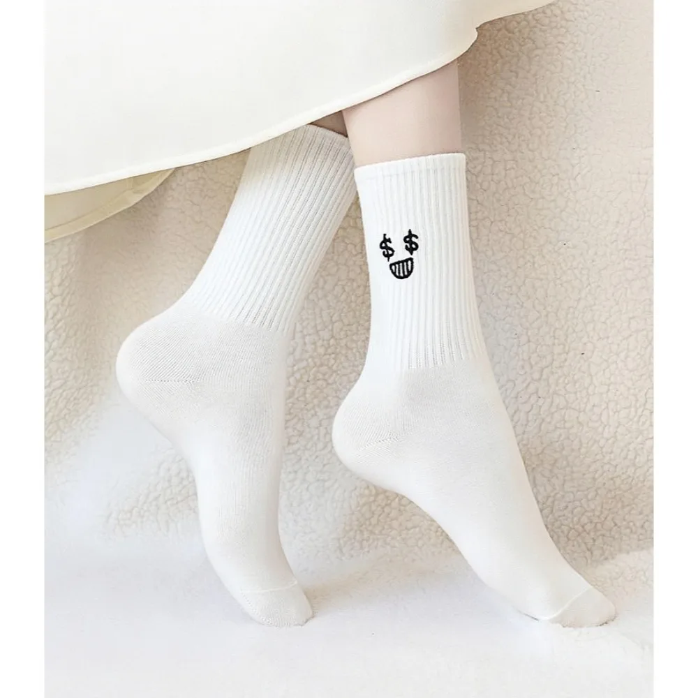 1/5 Pairs Women's socks, pure white socks, fall and winter long socks, thick plush cotton socks, cute emoticon bag socks image 3