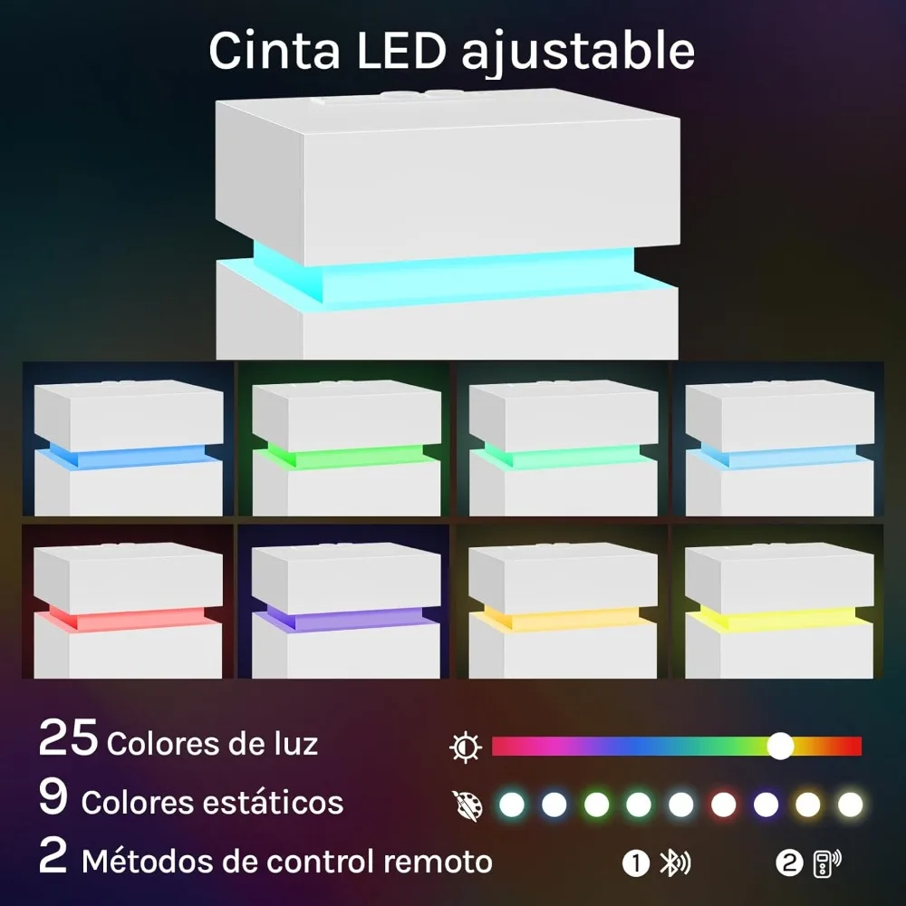 2X Mesitas Noche con Estacional Carga، Mesitas Auxiliares con Luz LED، 2 Cajones، 2 Puertos y 2 Enchufes، Mesilla para Dormitorio #5