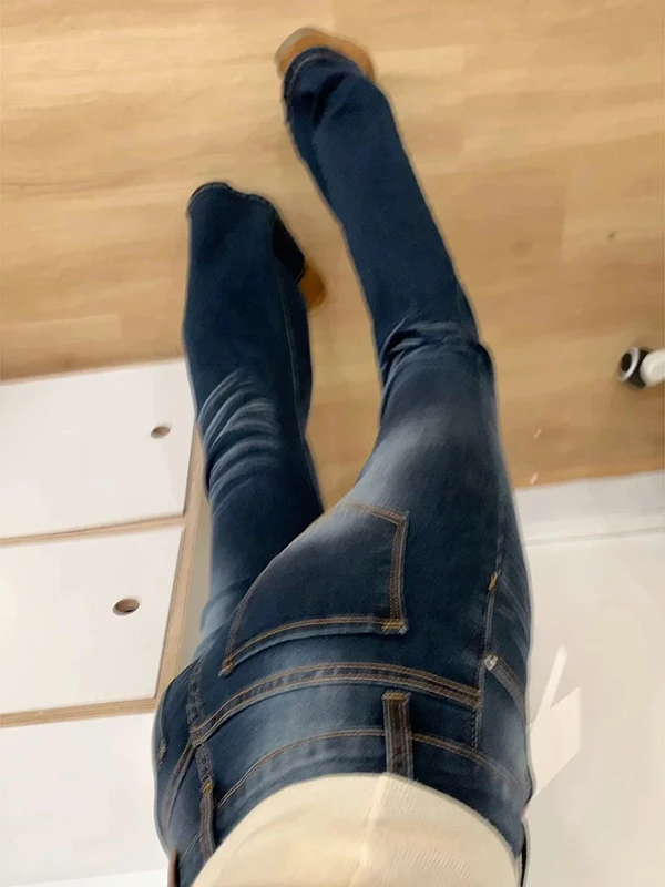 Jeans Bootcut pour Femmes Thiened Fce, Hiver, Amincissant, Chaud, Rétro, Taille Basse, Fermeture à Boutons, Porté Quotidien, Automne Hiver