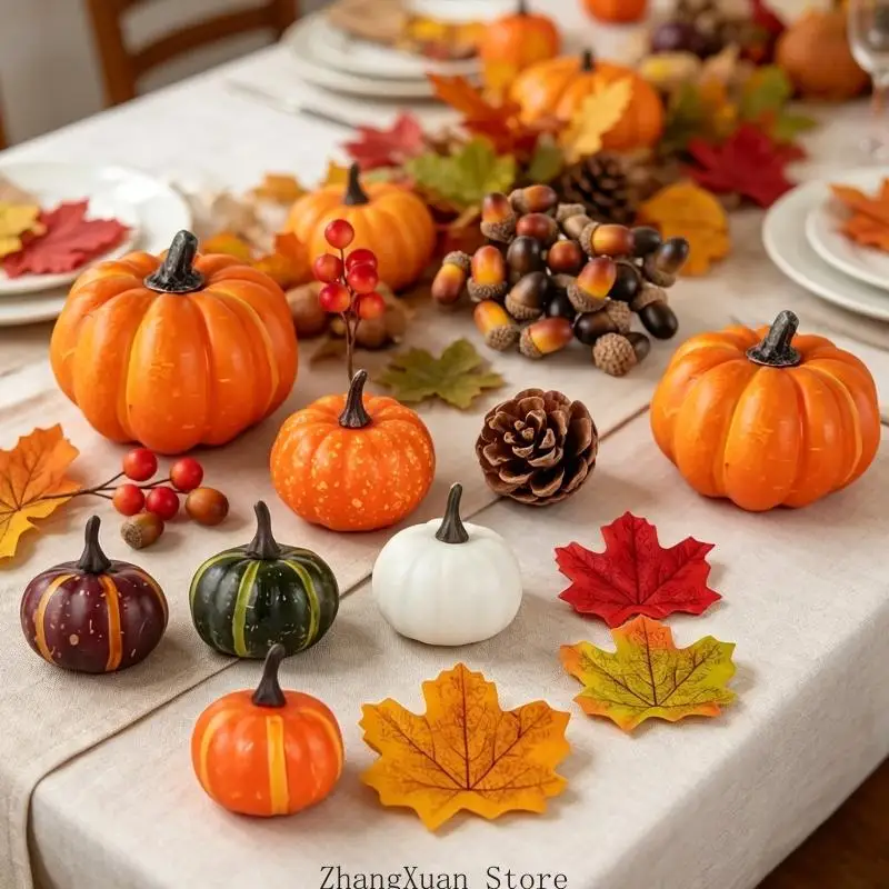 Harvest Home Styling-Set mit künstlichen Kürbissen, gemischter Herbstauswahl und Tannenzapfen für saisonale Präsentation und – Detail 4