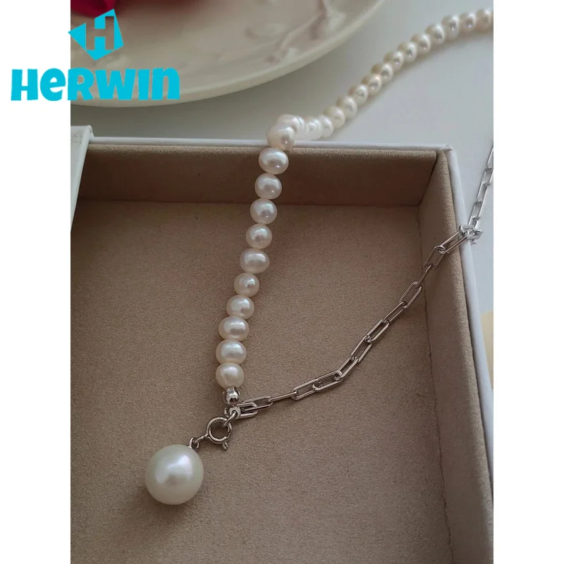 NEW All Body S925 Pure Silver Plated With 18K Real Gold | Natural Freshwater Pearl Necklace| Chain Length 40+5CM 100744