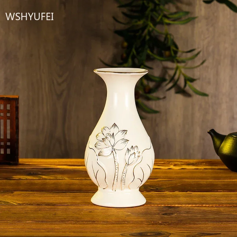 Chinese Ceramics Guanyin Holy Water Bottle Home Desktop Flower Arrangement Vase Buddha Hall Worship Vases Decoration Crafts