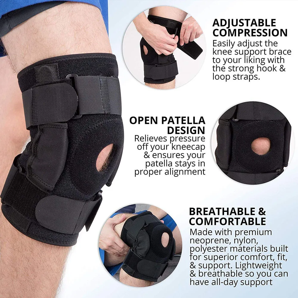 Open Patella Stabilizing Knee Brace with Dual Aluminum Stability Hinges,Neoprene Adjustable Compression Knee Support Brace