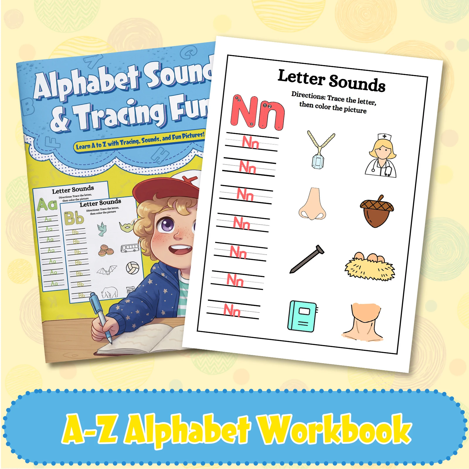 Children's alphabet coloring book, cute cartoon patterns, preschool early education workbook, boost your baby's hands-on skills
