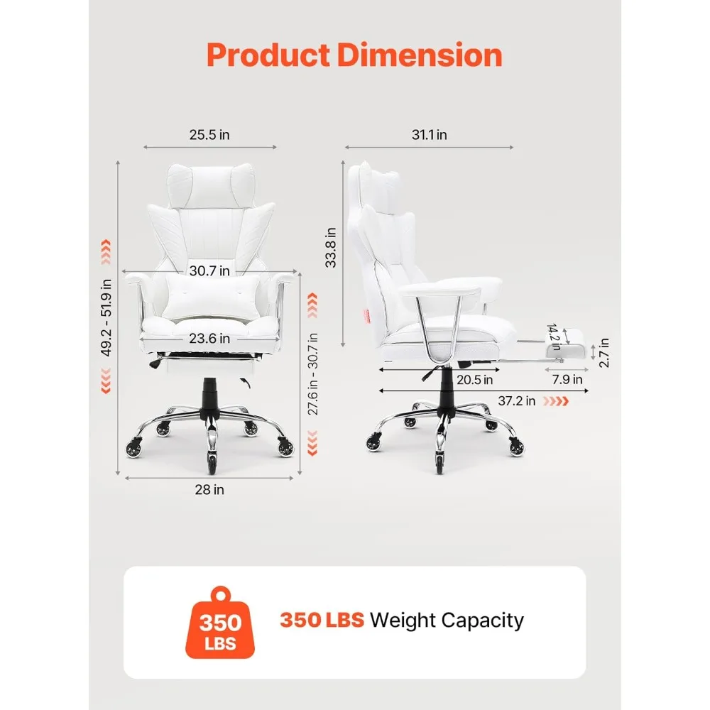 كرسي مكتب VEVOR قابل للاستلقاء مع مسند للقدمين، كرسي مكتب كبير الحجم من جلد البولي يوريثان شديد التحمل، كراسي مكتب تنفيذية كبيرة وطويلة wi #2