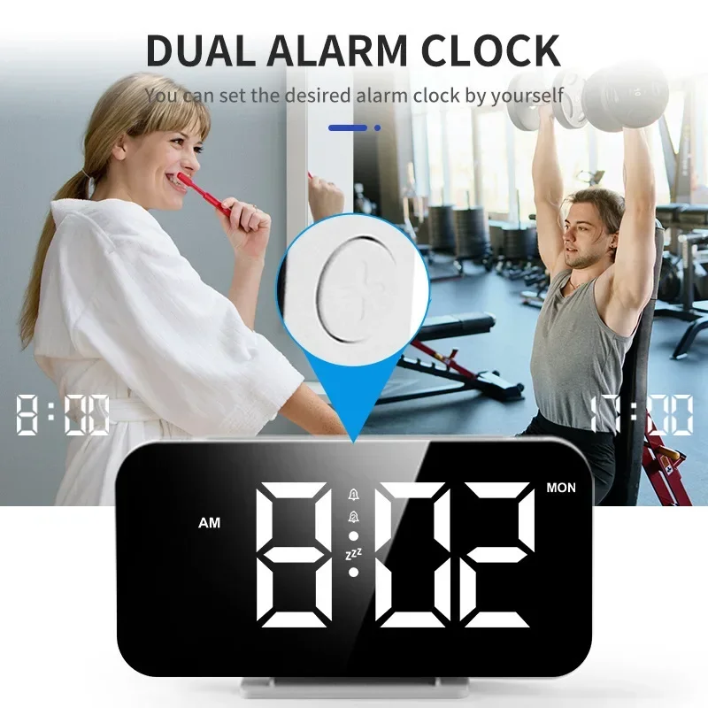 12H/24H Digital LED Clock Three levels of volume Dual Alarm Clock with RGB 10 Night Light 5 Levels Brightness USB Output Port