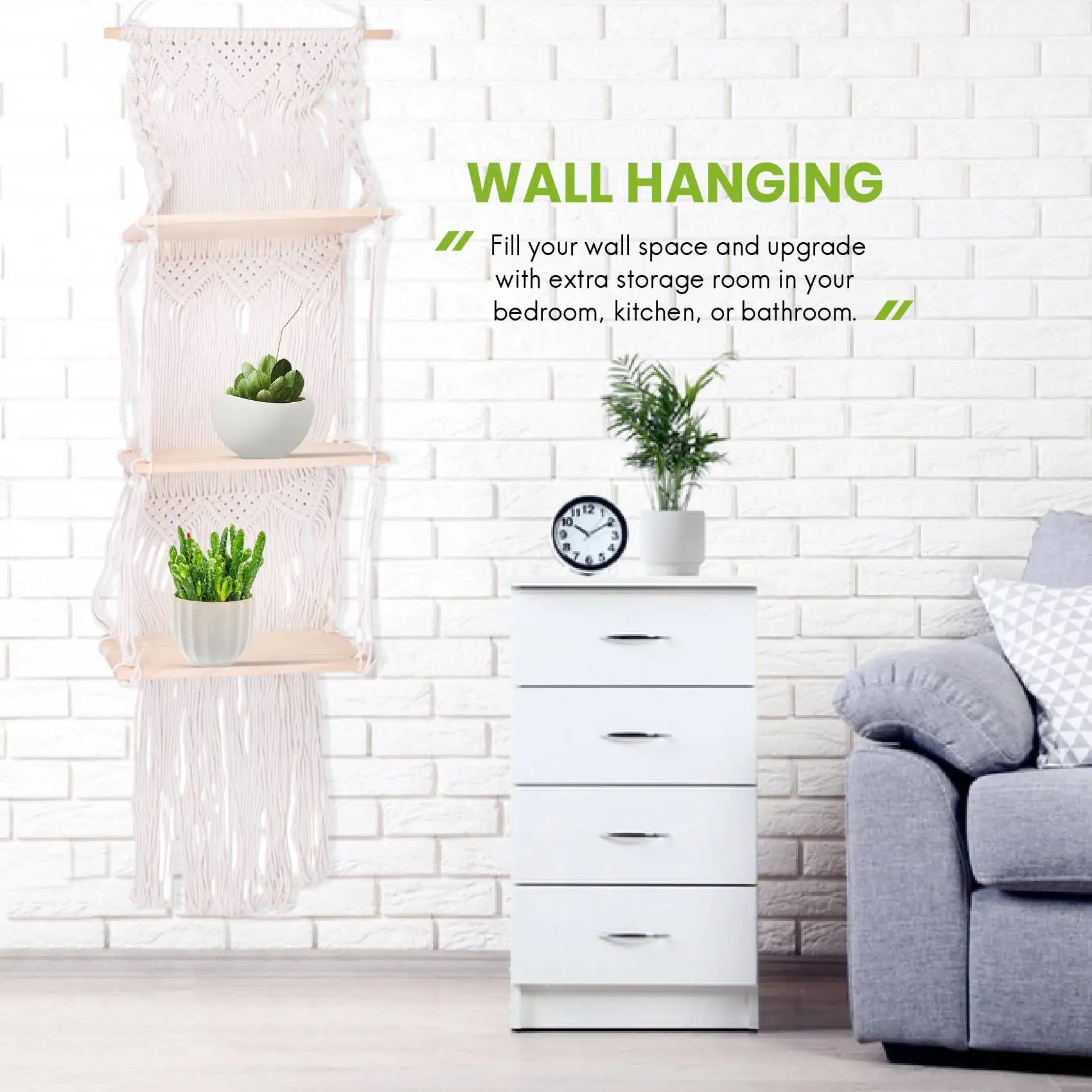 

A79Z-Boho Macrame Wall Hanging Shelf 3 Tier Handmade Woven Tassel Wood Organizer Shelves Wall Floating Hanger For Home Decor