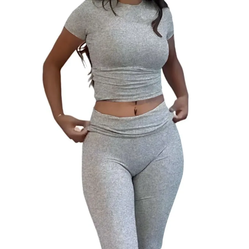 

Popular Round Neck Pullover Short-sleeved T-shirt High Waist Casual Yoga Flared Pants Sports Europe and America