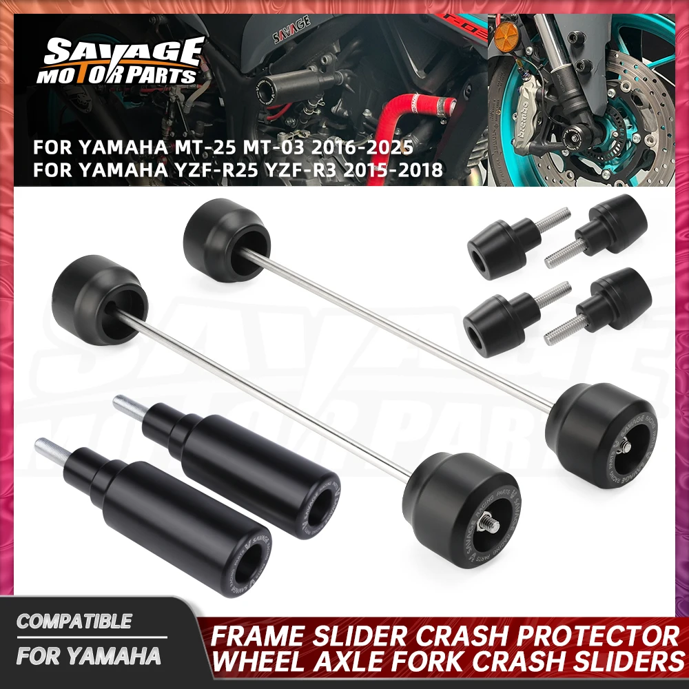 

2025 MT03 MT25 Frame Slider Crash Protector For Yamaha YZF-R25 YZF-R3 MT-25 MT-03 2014-2024 Motor Wheel Axle Fork Crash Sliders