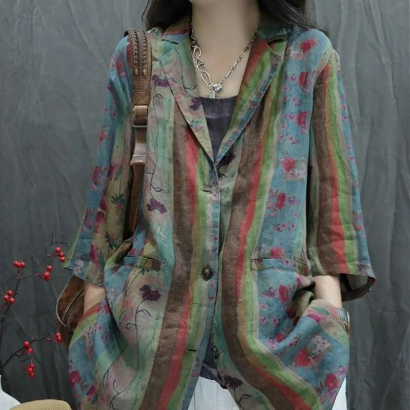 

2025 New Spring Vintage Ethnic Style Printed Jackets for Women Chinese Style Thin Casual Plus Size Bomber Jacket Woman