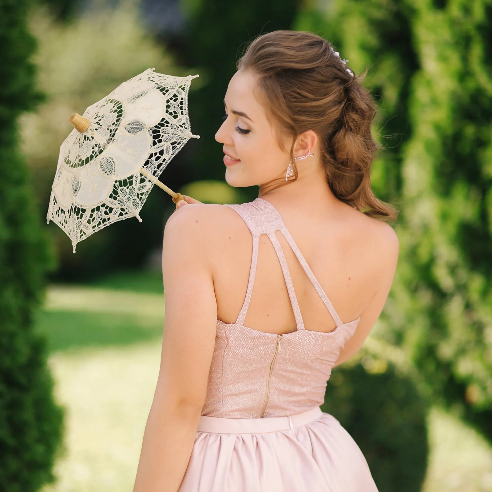 Paraguas de algodón de encaje premium Sombrilla multifuncional para fiesta de boda Reunión de té Fotografía Prop Decoración nupcial Blanco