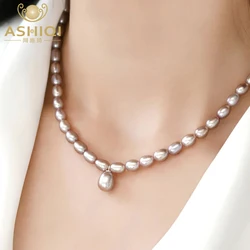 ASHIQI Natural 5-6mm Baroque Pearl Choker Pendant Necklace 925 Sterling Silver Fashion Jewelry for Women