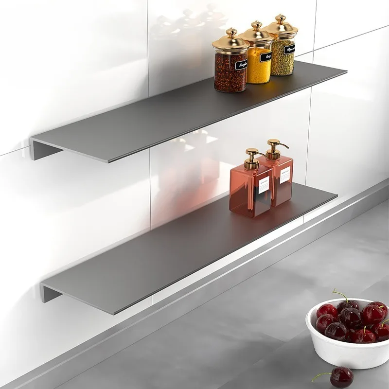 

Настенная полка для кухни, без сверления, из алюминиевого сплава, с одной перекладиной, многоярусная полка для хранения в ванной