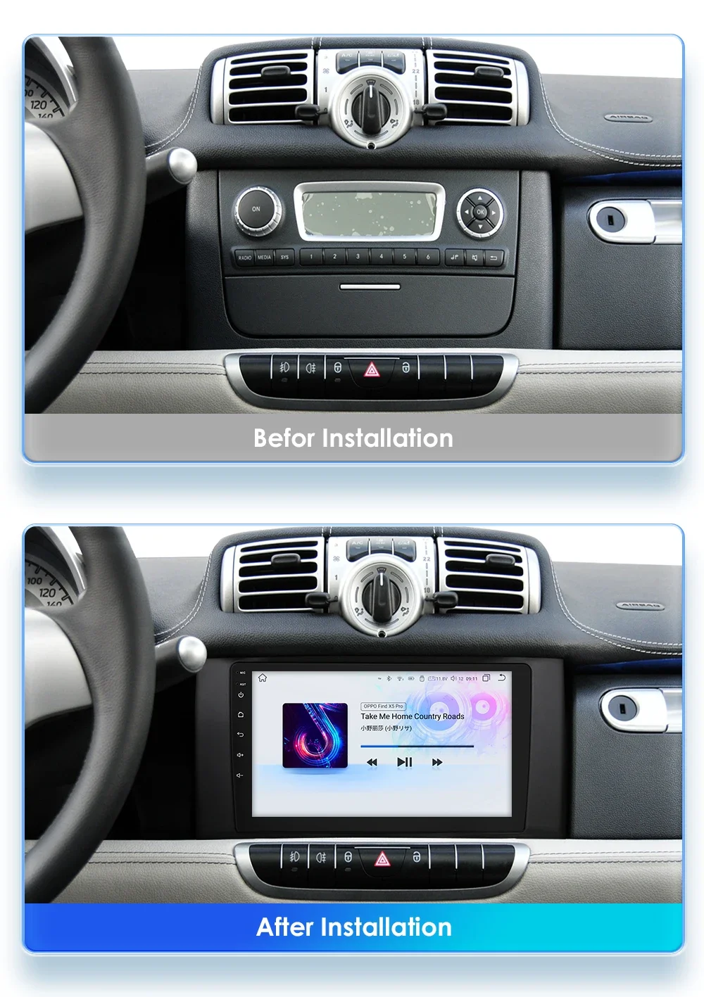 Hizpo Car Radio For Mercedes Benz Smart Fortwo 451 2010 - 2015 Multimedia Player Wireless CarPlay Android Auto No 2 din 2din DVD