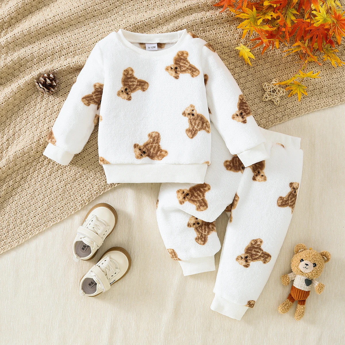 Kinderkleidungsset mit niedlichem Bären-Aufdruck, bequeme Jogginghose für den täglichen Gebrauch, Mädchen-Outfit-Stil, lustig und lässig