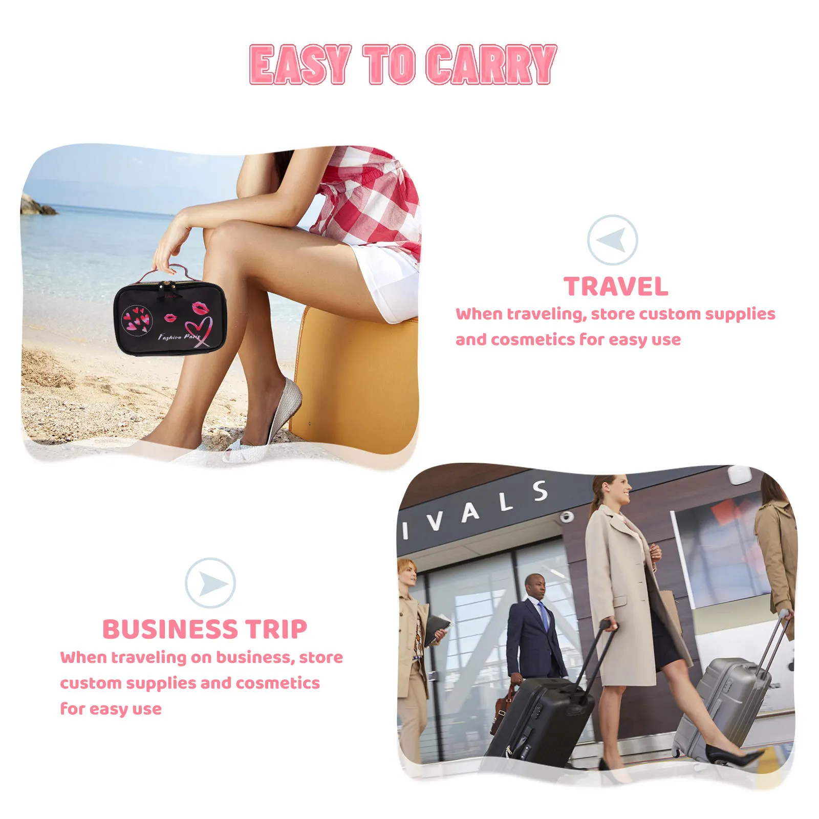 Sac à rayures pour femmes, rangement de produits de toilette de voyage portable, organisateur de maquillage étanche, petite taille, fermeture à glissière durable