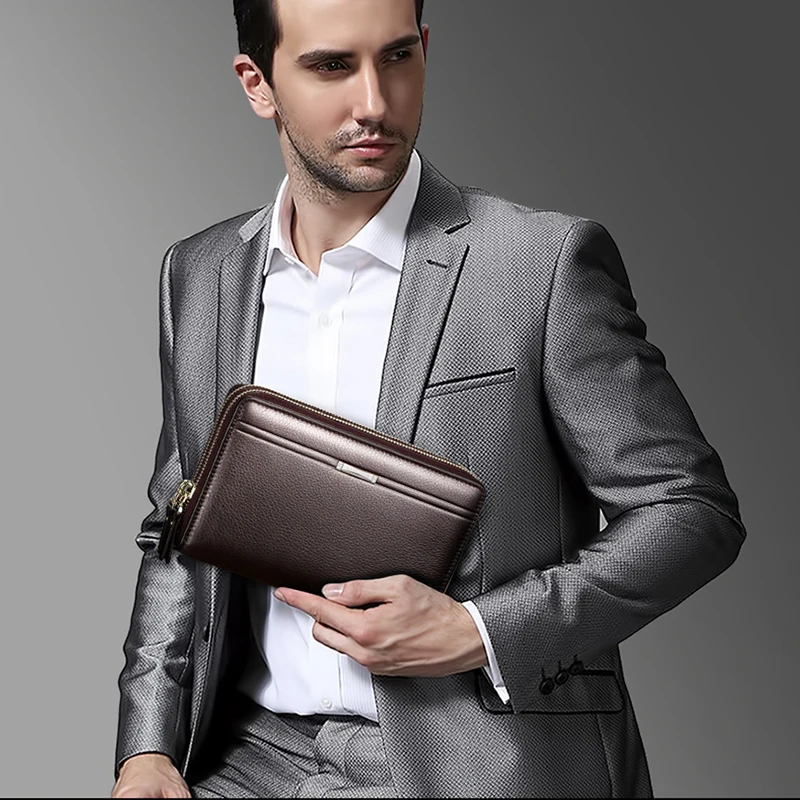 Clutch Bag for Man PU Leather Long Wallet Luxury Purse Square Card Phone Pouch Casual Hand Porter Holder Zipper Handy Bag Male