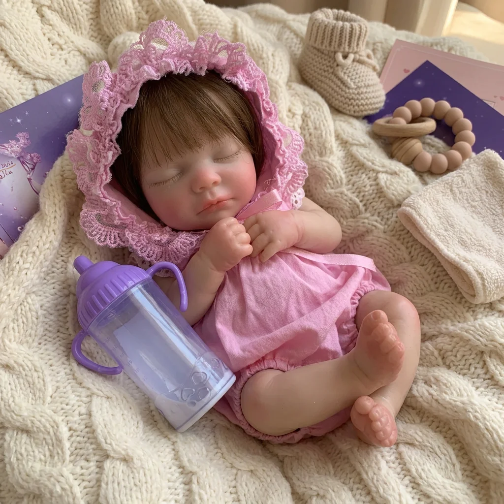 10 Inch Full Body Solid Silicone Sam Rooted Hair Closed Eyes Sleeping Design Hand Painted Waterproof Lifelike Real Touch Bebe