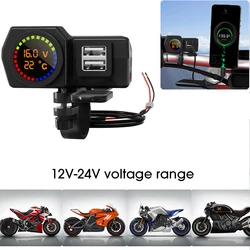 Motocicleta Dual USB Tipo C Carregador, carregamento rápido, voltímetro, termômetro, Display Digital, tomada, telefone, QC3.0, 12-24V, 3.4A