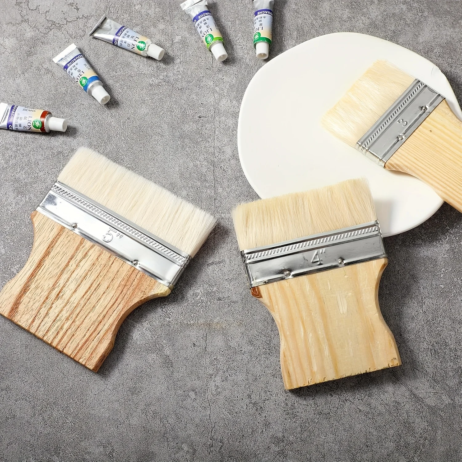 3-Pack Flat Paddle Paint Brushes with Triangular Poplar Handle, Mixed Material, 3/4/5 Inch, for Oil and Acrylic Paints
