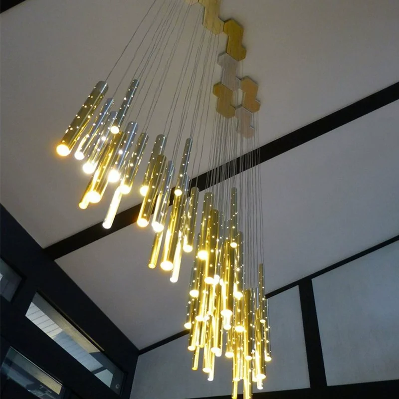 Modern luxury gold/silver LED Chandelier ceiling Long tube Combination Lighting Living room Dining room Decor Hanging lights