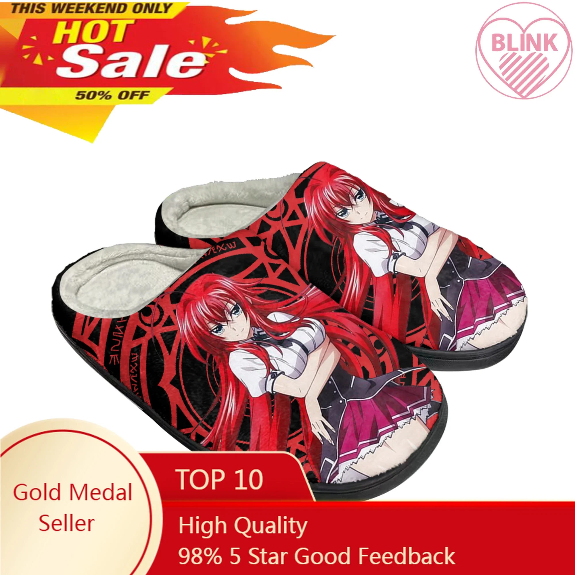 

Anime High School DxD Rias Gremory Home Cotton Custom Slippers Mens Womens Sandals Plush Casual Keep Warm Shoes Thermal Slipper