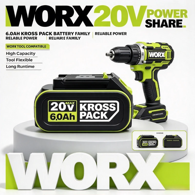 WORX WA3046 20V 5Ah High‑Capacity Rechargeable Battery for Lawn Mower Hedge Trimmer Pruner for Landscaping and Workshop Projects