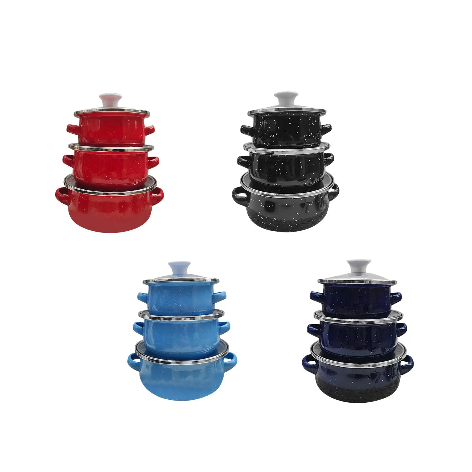 3x Enamel Pot Set Stockpot Reusable Double Handle Uncoated Cooking Simmering Pot Kitchen Baby Food Pot Cooking Dining