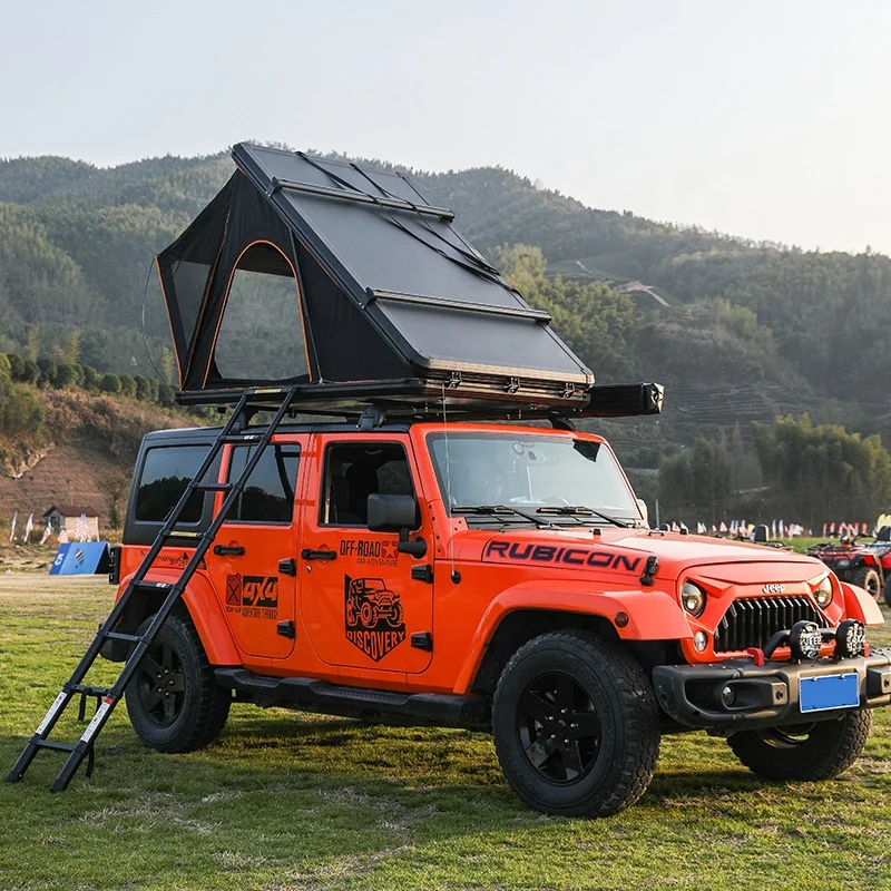 Custom Outdoor Folding Camping Truck SUV Rooftop Tent Aluminium Hard Shell Triangle Camping Automatic Rooftop Tent