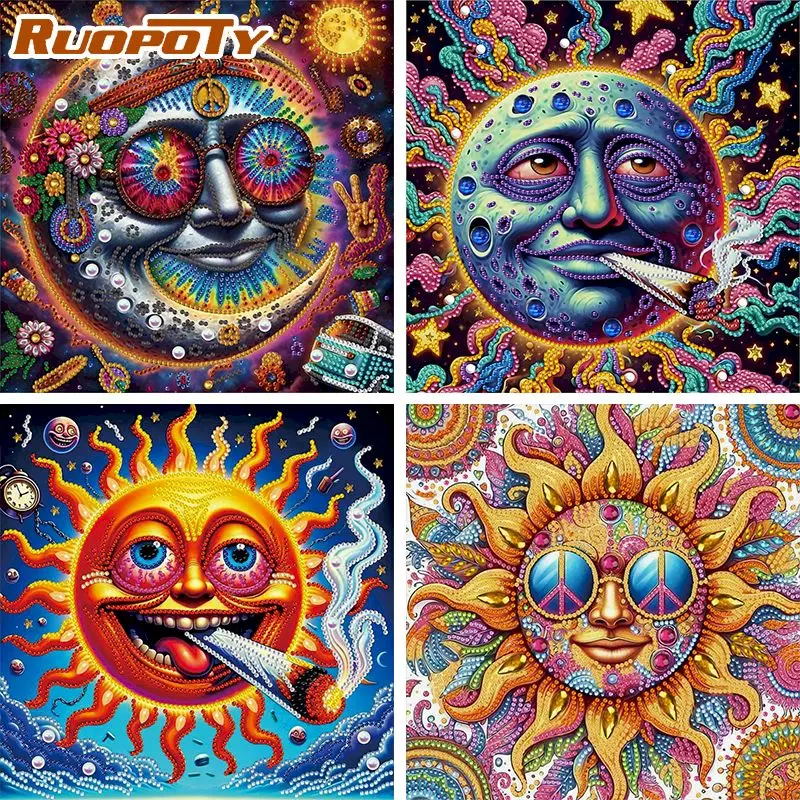 Special Shape Diamond Art Kits for Beginner for Adults,DIY Sun Pattern Diamond Art Painting for Home Wall Decoration Gifts