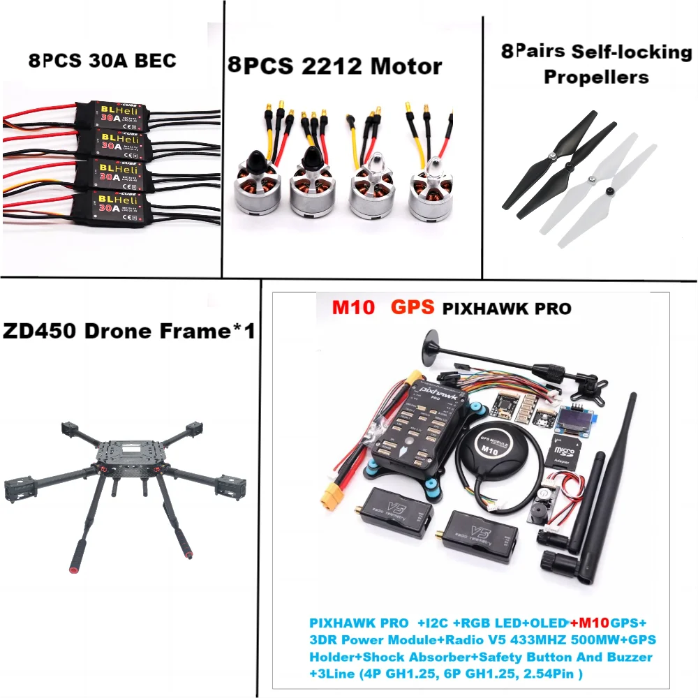 F450 PIXHAWK PRO M10 Dual motor Flight FiberFrame Kit Ardupilot 100MW Radio Telemetry Quadcopter BLHELI 30A 2212 Motor ESC