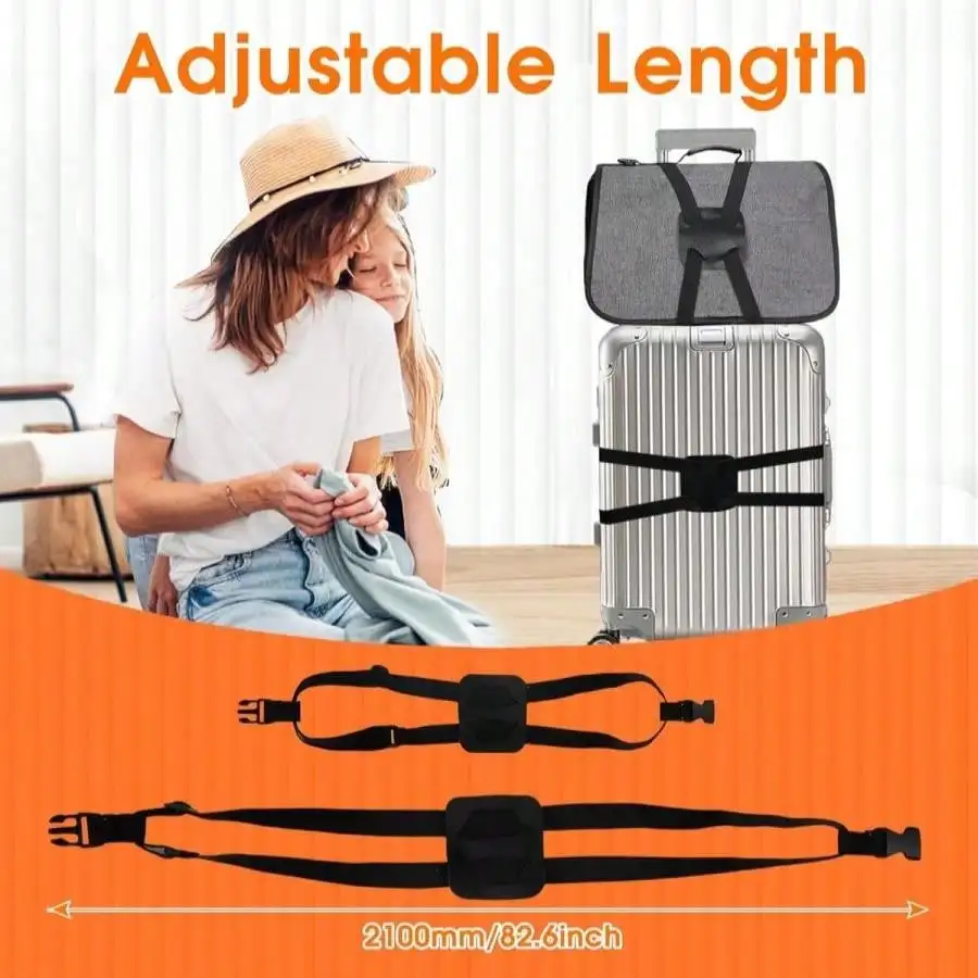 حزام أمتعة مرن أسود مع خطافات - يجب اقتناؤه أثناء السفر وقابل للتمدد لحقائب السفر والمغامرين #2
