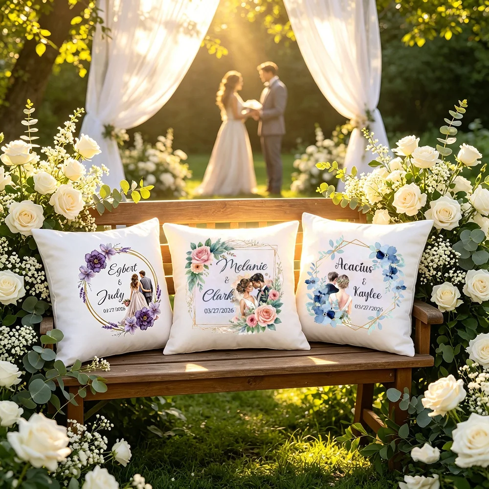 Personalized Wedding Filled Throw Pillow Custom Names & Date Bride Groom Cushion Wedding Gift for Bedroom Decor