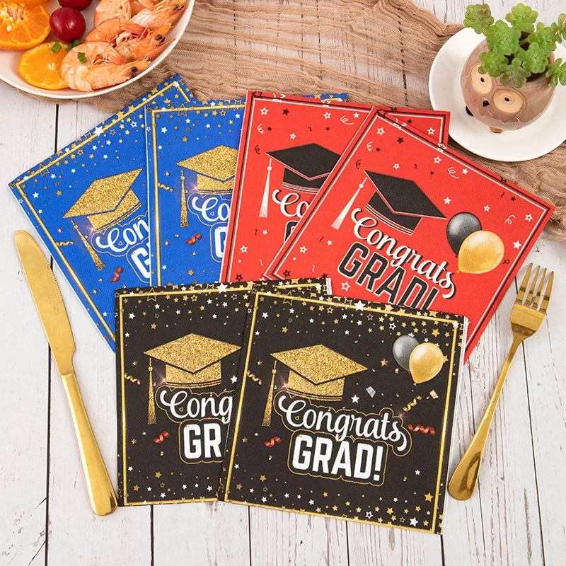 60 Piece Graduation Ceremony Disposable Napkins 33x33cm Square Printed Party Paper Napkins Dining Table Tissue Decoration 2025