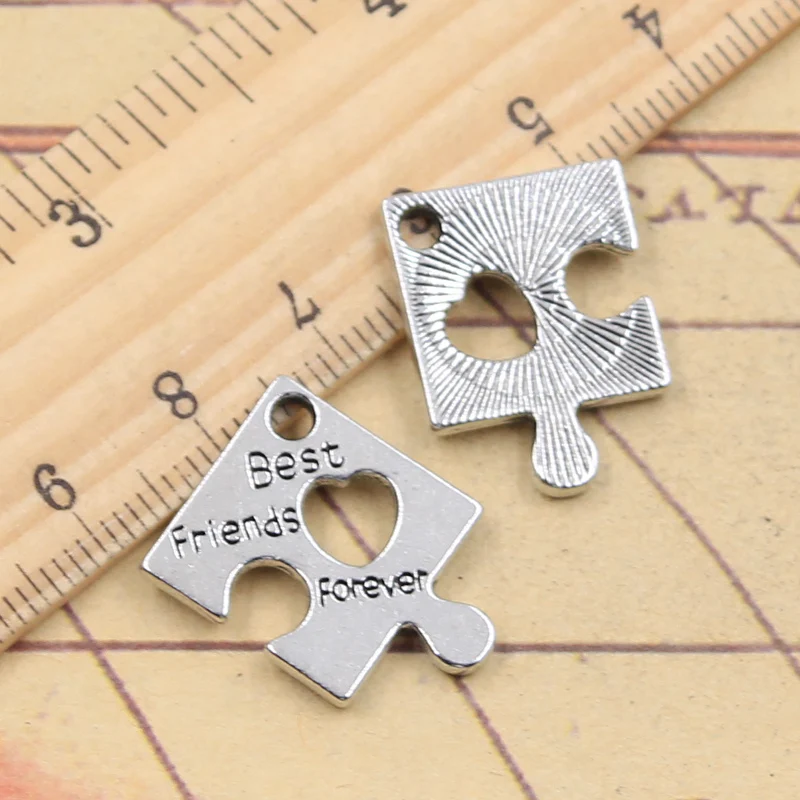 20pcs Charms Jigsaw Heart Best Friends Forever 22x22mm Tibetan Silver Color Jewelry Antique Pendants DIY Craft Handmade Making