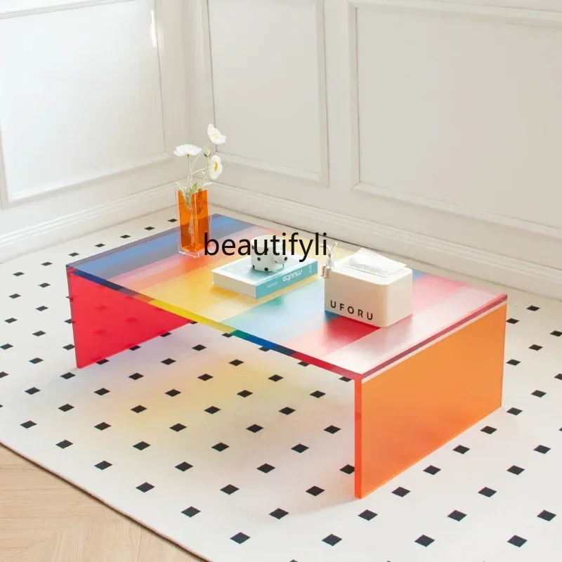 

LXAcrylic rainbow coffee table sofa low table Nordic simple colorful transparent tableSSS