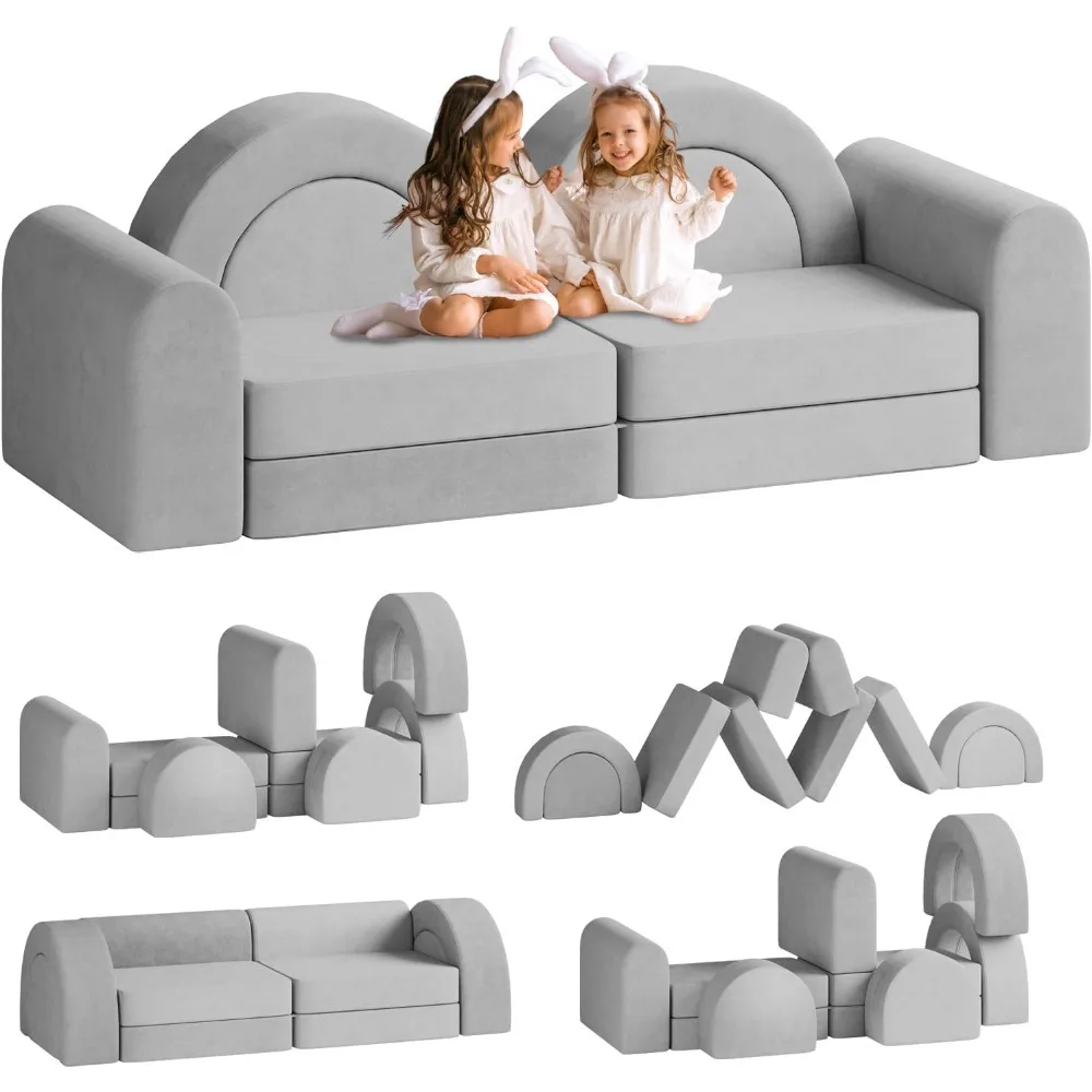 

Modular Kids Play Couc for Playroom Bedroom, Convertible Modular Toddler Couch, Creative Kids Foam Sofa for Boys and Girls