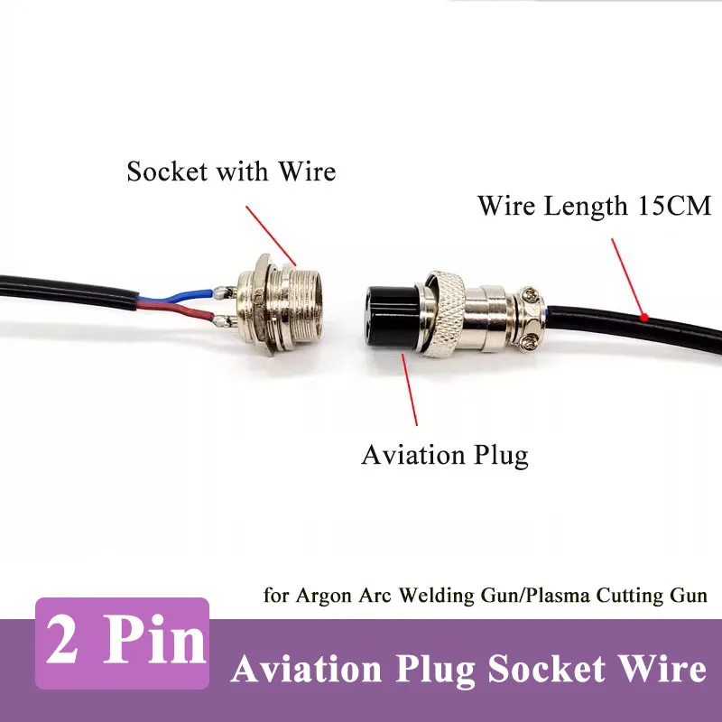 2Pin Connector Cable for Argon Arc Welding Gun/Plasma Cutting Gun 2 Hole Aviation Plug Socket with Wire Switch Control Line