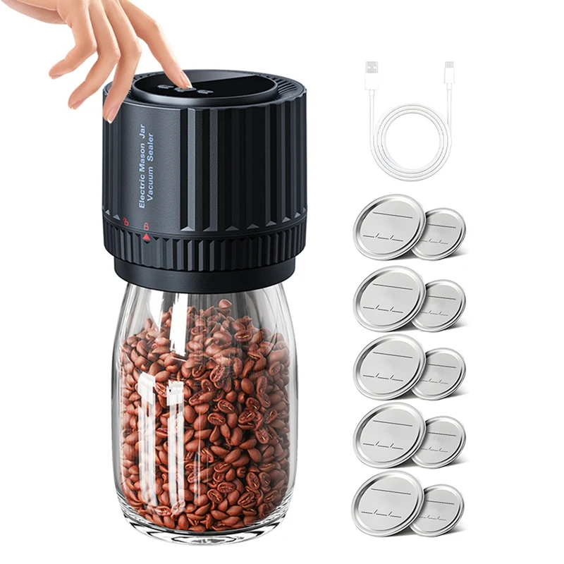 

Electric Mason Jar Vacuum Sealer HD LCD Digital Display Cordless Vacuum Sealer Kit Mason Lids For Food Storage Easy To Use