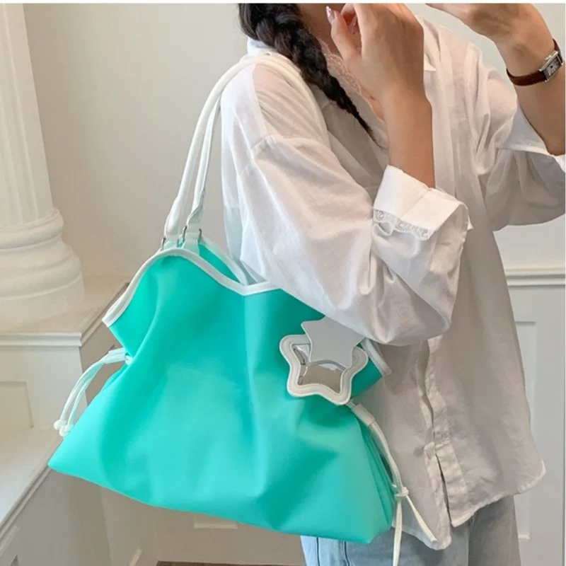 2026 Summer New Badblue Jelly Bag Korean Style Transparent Underarm Shoulder Tote with Soft Handle for Women Summer Extra Large