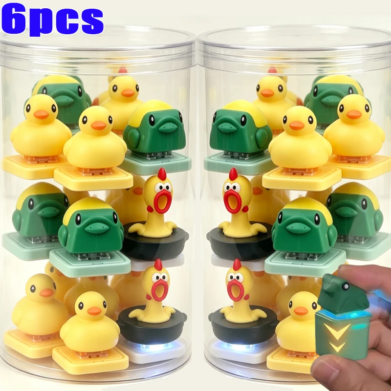 1/6PCS Rechargeable Sound Keychain Creative Frog Duck Chicken Funny Abstract Keyboard Clicker Keyring LED Light Stress Relief