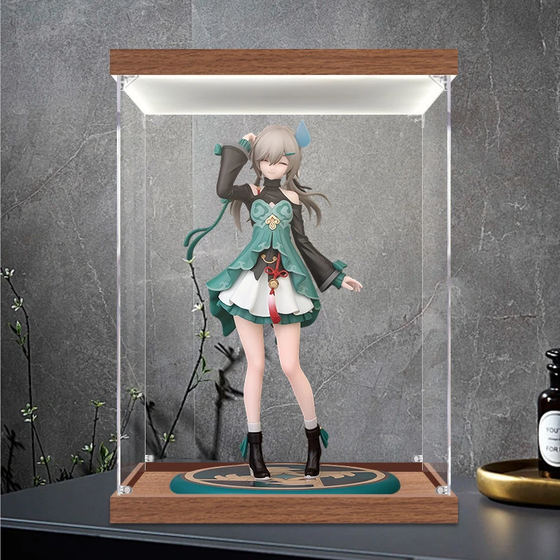 Lighted High Clear Transparent Acrylic Display Case Box, Figurine Model Building Blocks Storage Glue Free Dustproof Cover